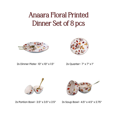 Anaara Floral Printed Dinner Set of 8 pcs
