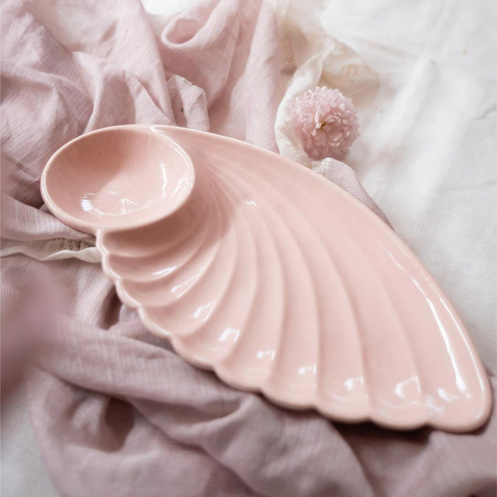 Blush Pink Artisanal Ceramic Chip &amp; Dip Shell Platter