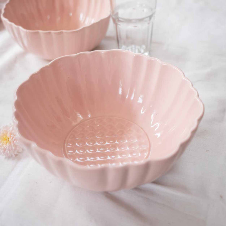 Blush Pink Artisanal Ceramic Large Serving Bowl