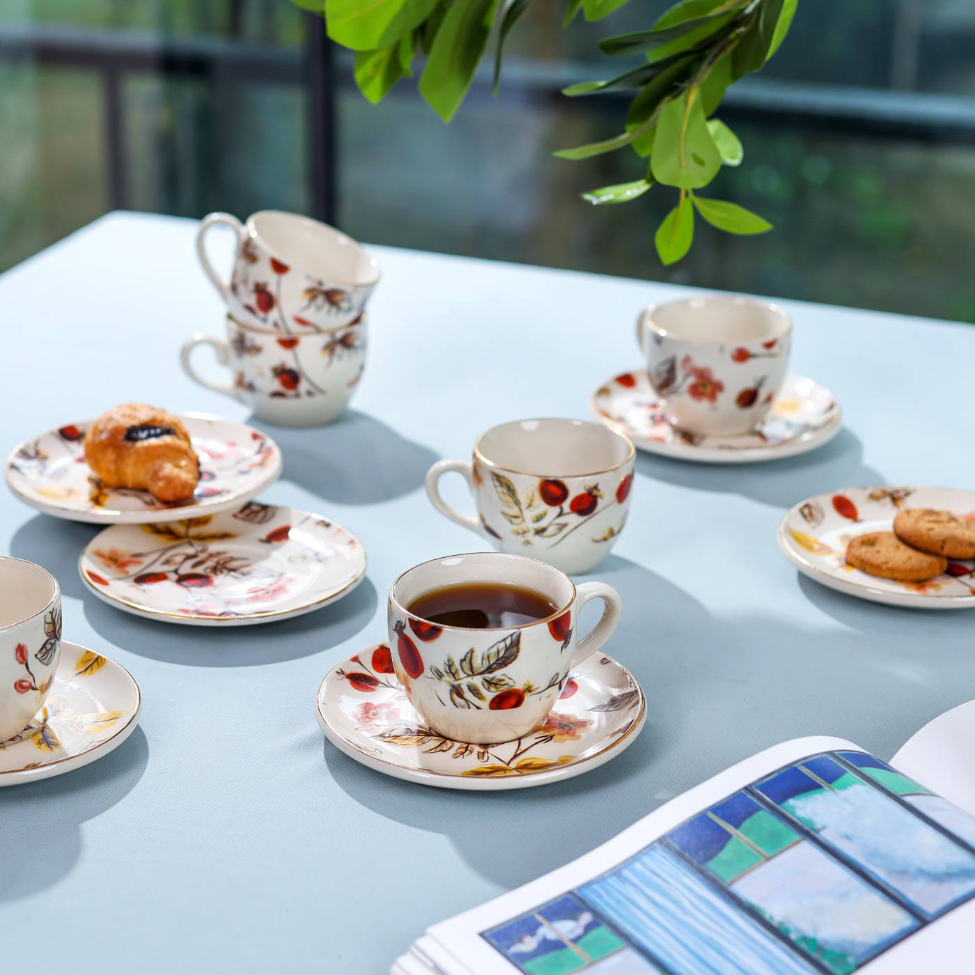 Anaara Floral Printed Ceramic Tea Set of 15 pcs | Amalfiee