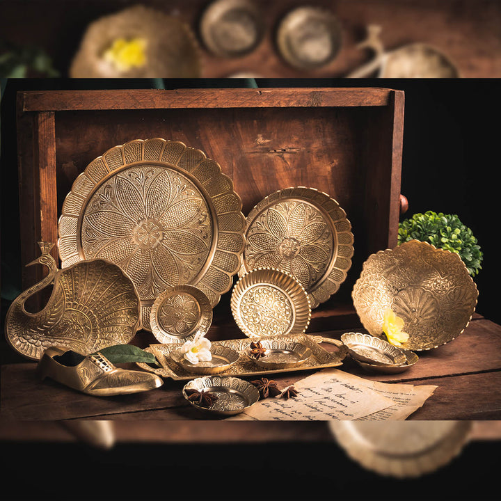 Saubhagya Serving Platters and Decor with Gold Finish Set of 13
