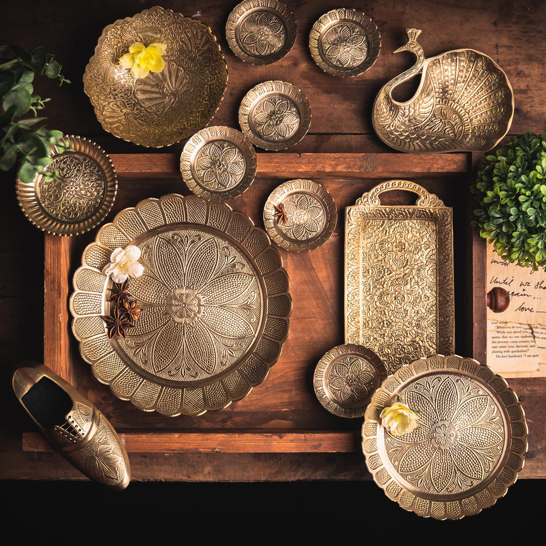 Saubhagya Serving Platters and Decor with Gold Finish Set of 13