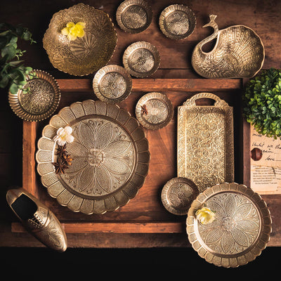 Saubhagya Serving Platters and Decor with Gold Finish Set of 13