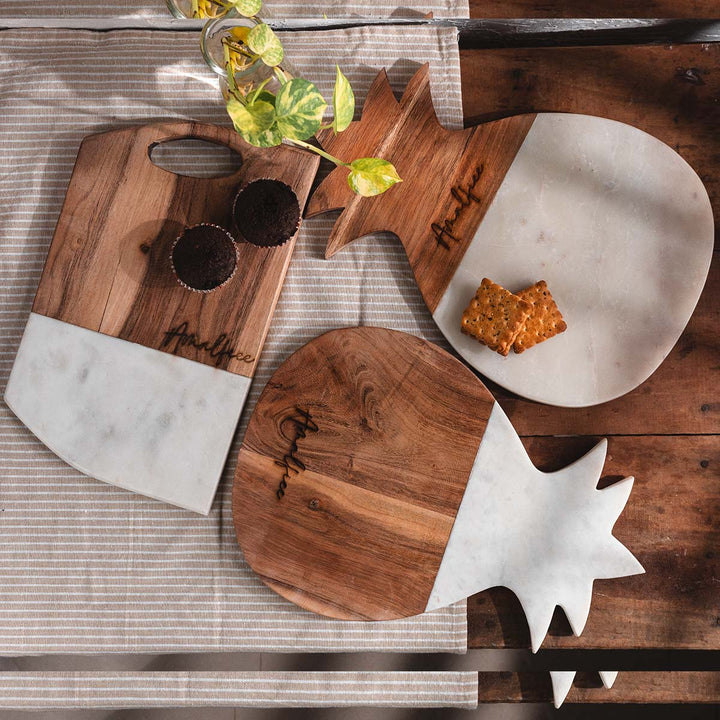 Marbluxe Pineapple &amp; Wood Fusion Chopping and Serving Board Set of 3