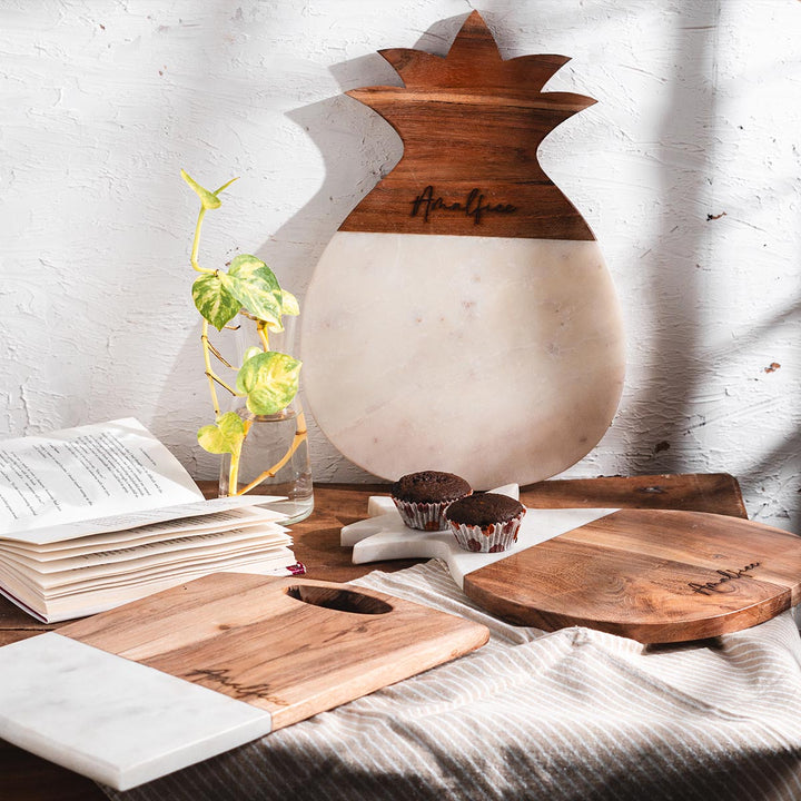 Marbluxe Pineapple &amp; Wood Fusion Chopping and Serving Board Set of 3