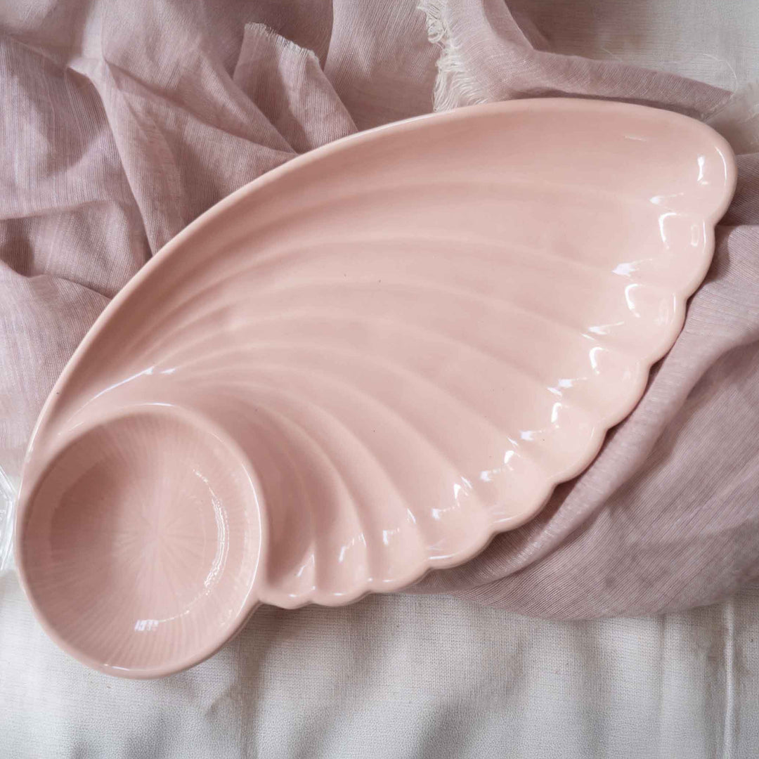 Blush Pink Artisanal Ceramic Chip &amp; Dip Shell Platter