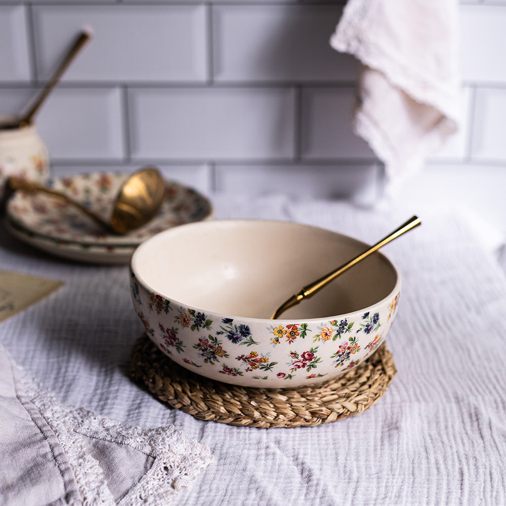 Eden's Bloom Floral Ceramic Big Serving Bowl