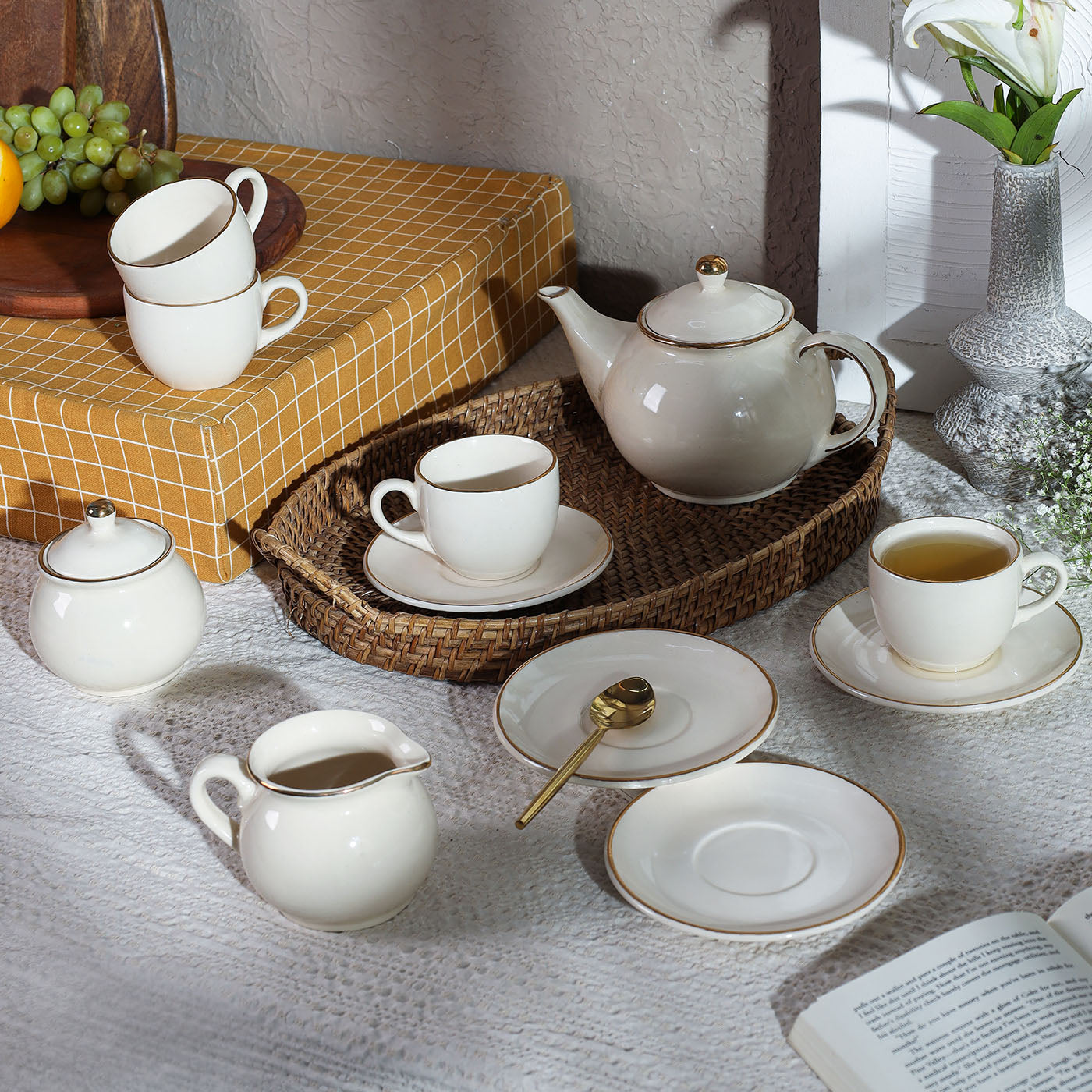 Noor Pure Gold 24K Gold Premium Ceramic Tea Set of 11 pcs