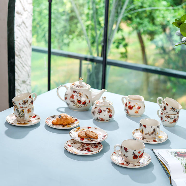 Anaara Floral Printed Ceramic Tea Set of 15 pcs