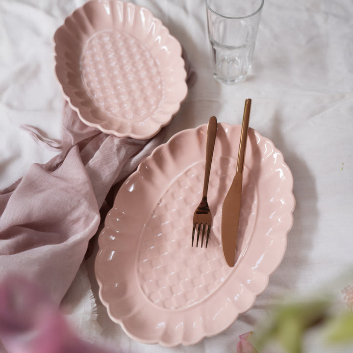 Blush Pink Artisanal Ceramic Oval Platter Set of 2