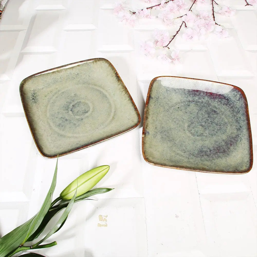 Amalfiee 10" Handmade Navhara Ceramic Square Serving Platter Set of 2 Amalfiee_Ceramics