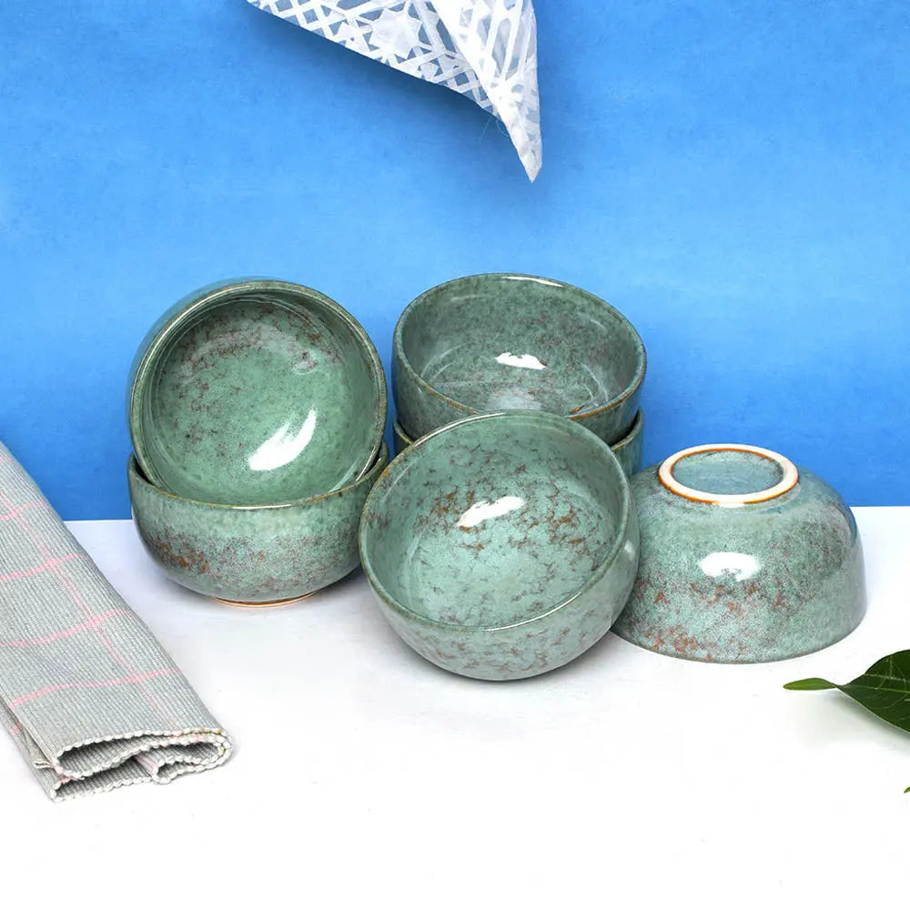 Amalfiee 4.5" Handmade Komal Green Yogurt Ceramic Bowl Katori Set of 6 Amalfiee_Ceramics