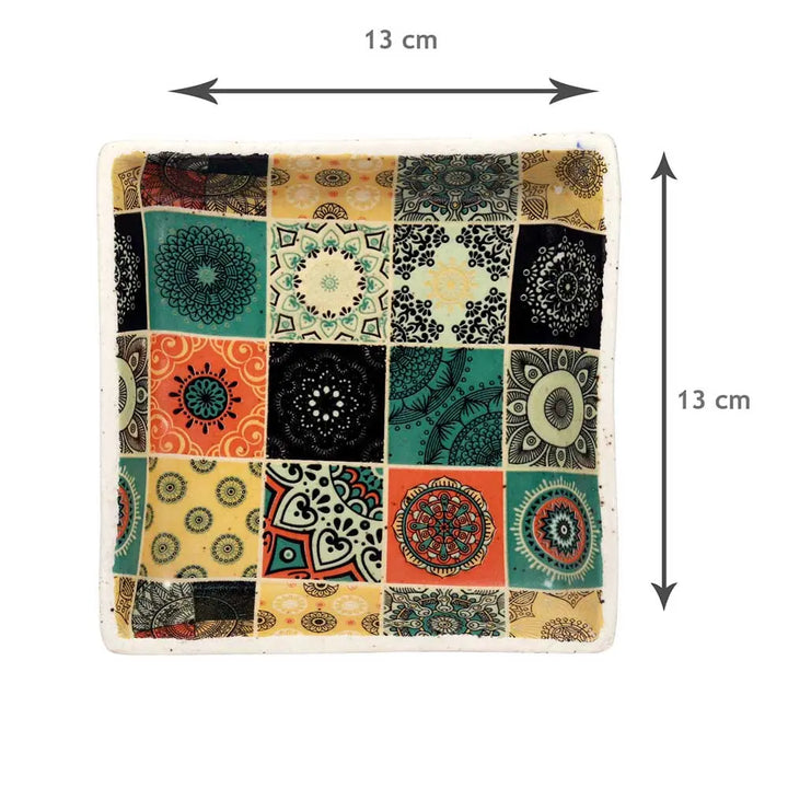 Amalfiee 6.5" Handmade Ceramic Cheque Floral Chaukone Tray Amalfiee_Ceramics