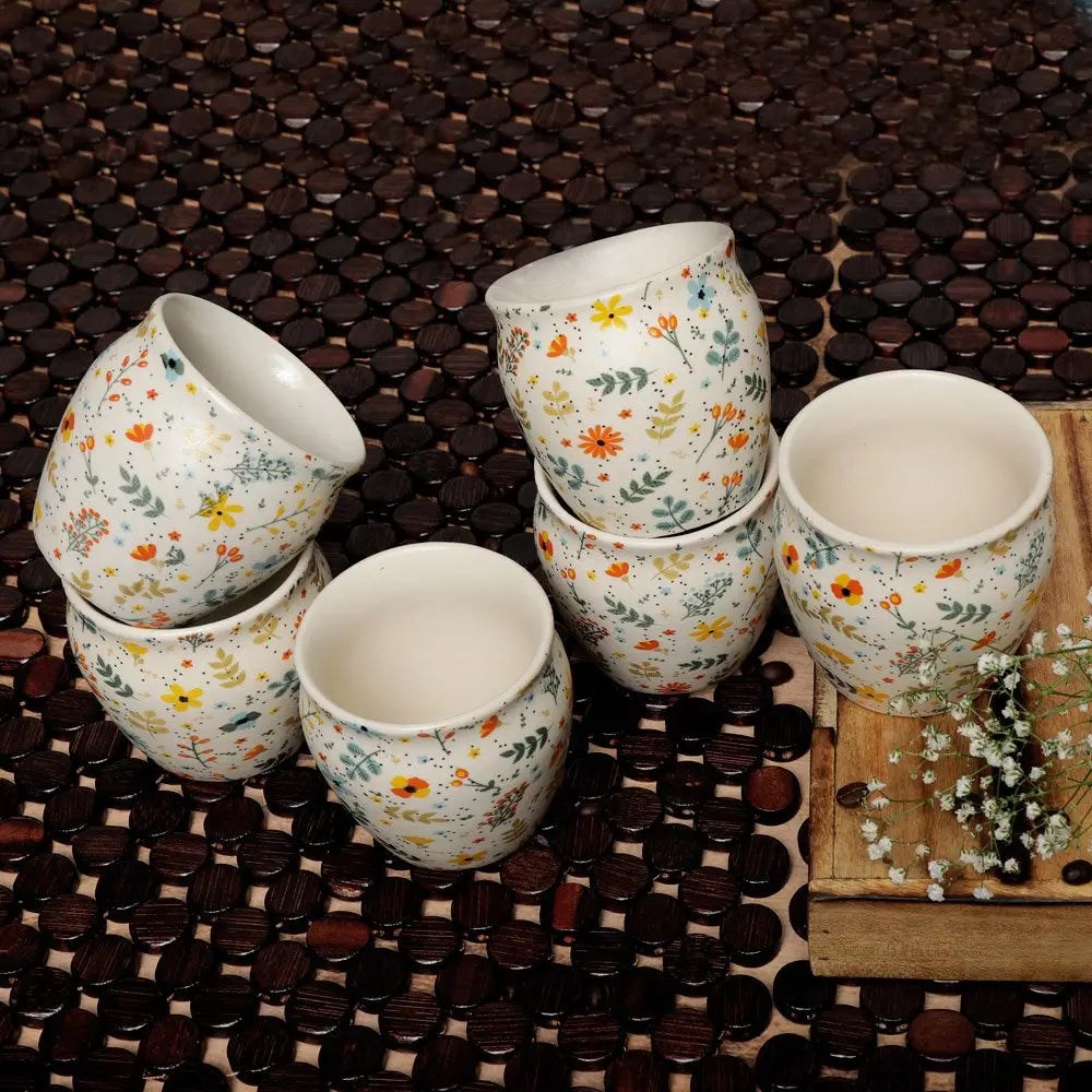 Amalfiee Floral Print Handmade Ceramic Tea Kulhad Set of 6 Amalfiee_Ceramics