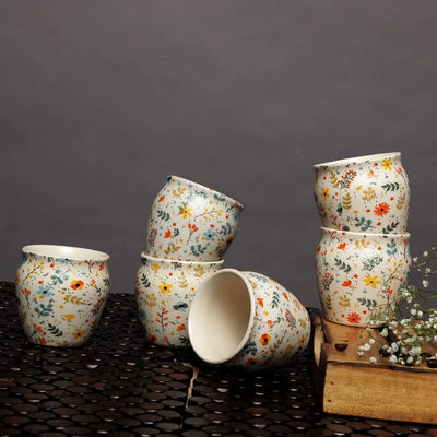 Amalfiee Floral Print Handmade Ceramic Tea Kulhad Set of 6 Amalfiee_Ceramics