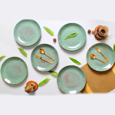 Amalfiee Handmade 10" Komal Green Full Ceramic Dinner Plate Set of 6 Amalfiee_Ceramics