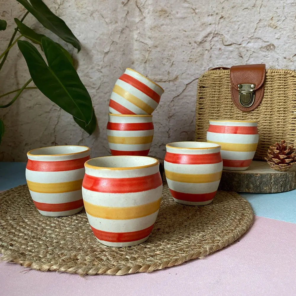 Amalfiee Handmade 300ml Stripes Print Ceramic Tea Kulhad Set of 6 Amalfiee_Ceramics