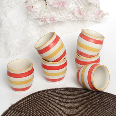 Amalfiee Handmade 300ml Stripes Print Ceramic Tea Kulhad Set of 6 Amalfiee_Ceramics