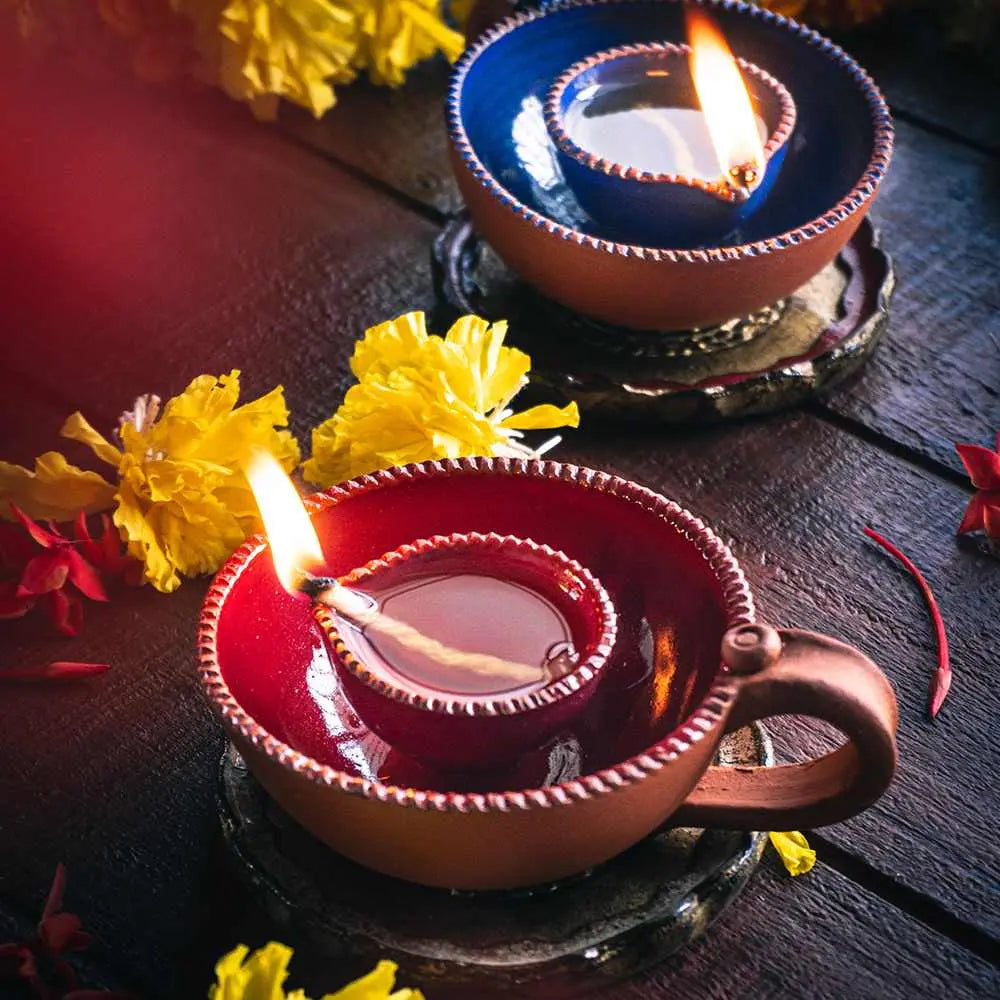 Amalfiee Handmade Exclusive Double Walled Colourful Diyas Set of 2 Amalfiee_Ceramics