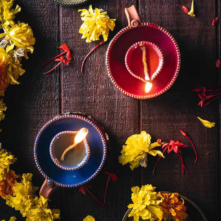 Amalfiee Handmade Exclusive Double Walled Colourful Diyas Set of 2 Amalfiee_Ceramics