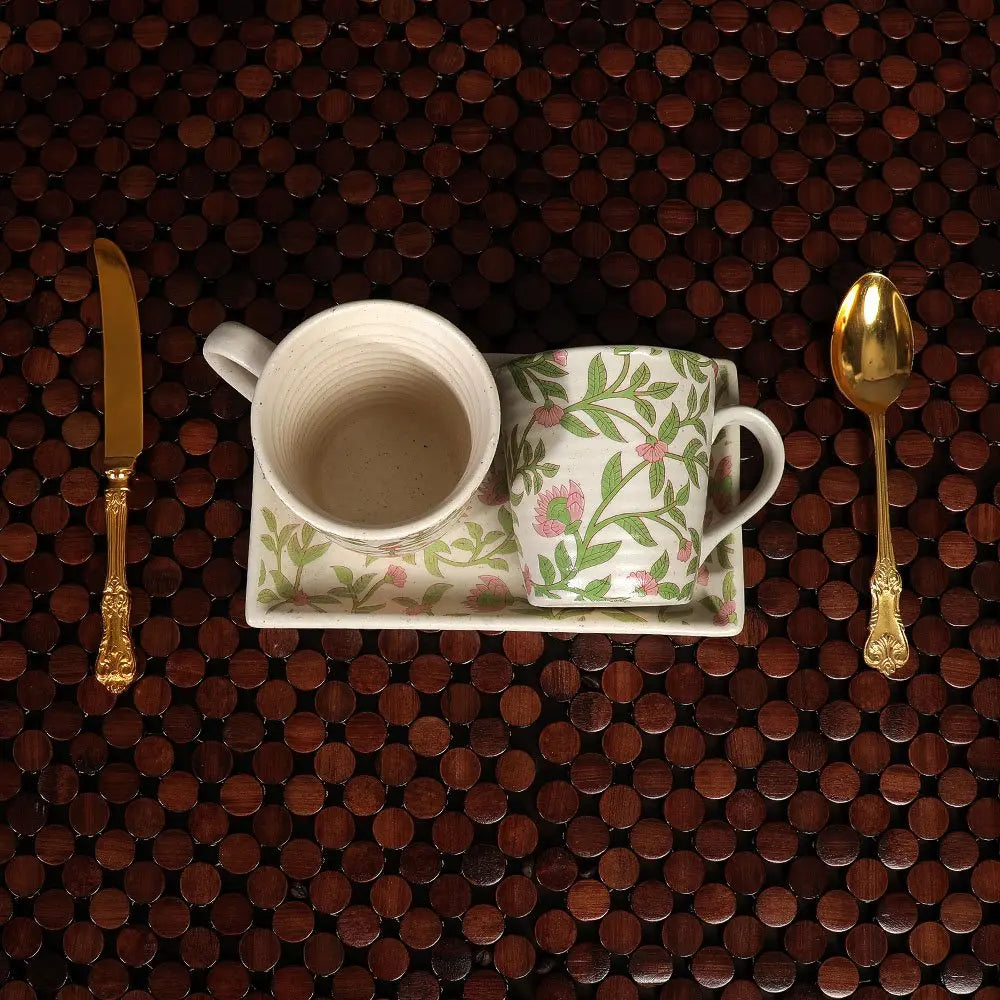 Amalfiee Handmade Kamal Print Ceramic Coffee Mug and Tray Set of 3 Amalfiee_Ceramics