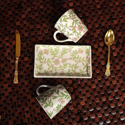 Amalfiee Handmade Kamal Print Ceramic Coffee Mug and Tray Set of 3 Amalfiee_Ceramics