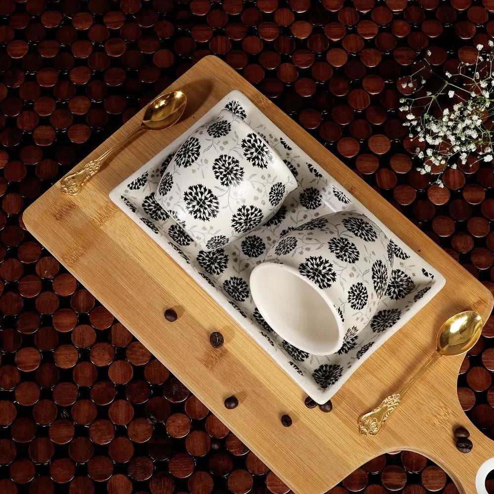 Amalfiee Handmade Syahi Black Print Ceramic Serving Tray and Kulhad Set of 3 Amalfiee_Ceramics