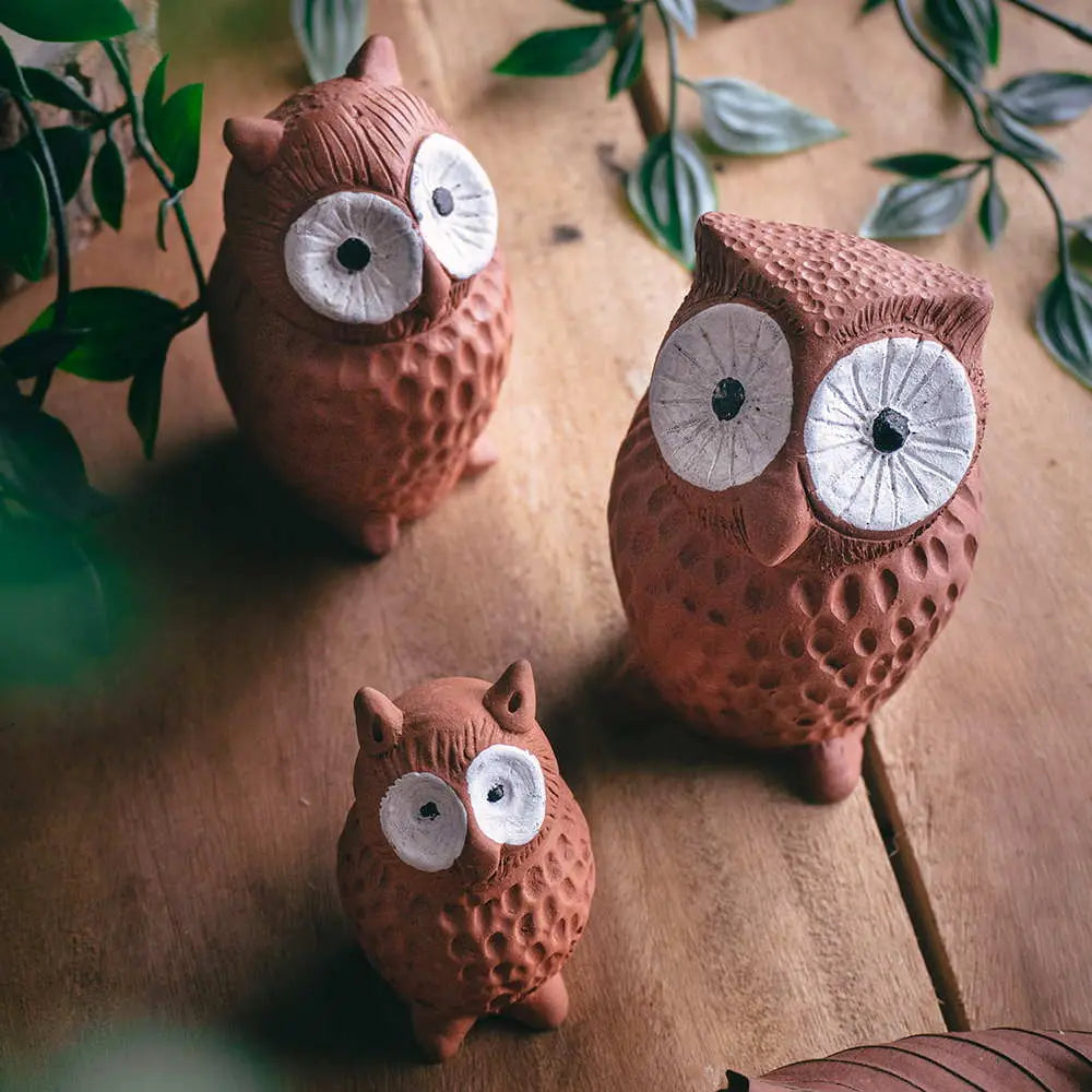 Amalfiee Handmade Terracota Funky Owl Decor set of 3pcs Amalfiee_Ceramics
