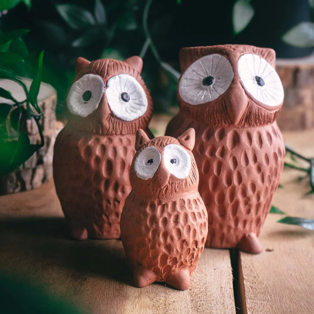 Amalfiee Handmade Terracota Funky Owl Decor set of 3pcs Amalfiee_Ceramics