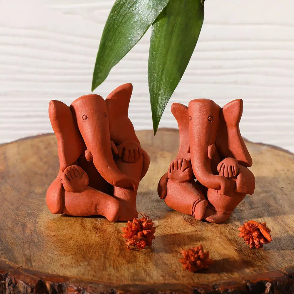 Amalfiee Handmade Terracotta Ganpati Bappa sculpture Large Set of 2 Amalfiee_Ceramics