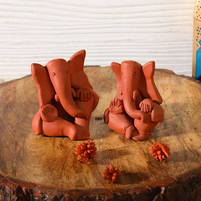 Amalfiee Handmade Terracotta Ganpati Bappa sculpture Large Set of 2 Amalfiee_Ceramics