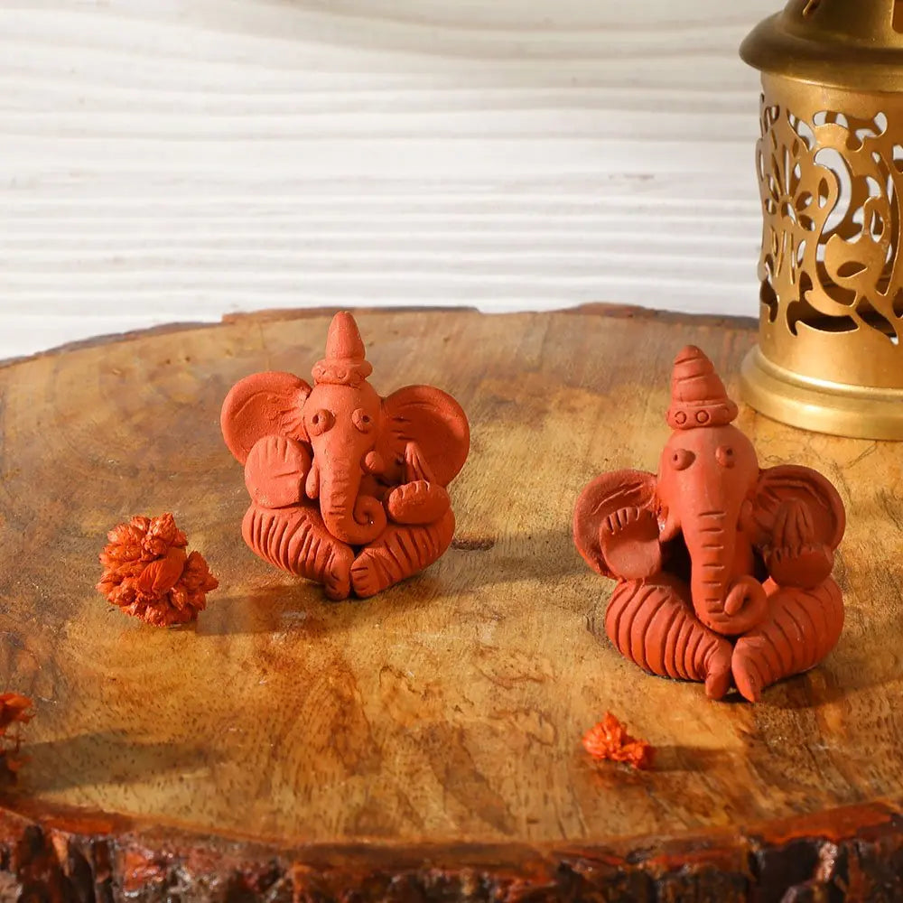 Amalfiee Handmade Terracotta Ganpati Bappa sculpture Small Set of 2 Amalfiee_Ceramics