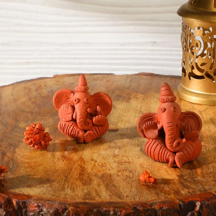 Amalfiee Handmade Terracotta Ganpati Bappa sculpture Small Set of 2 Amalfiee_Ceramics