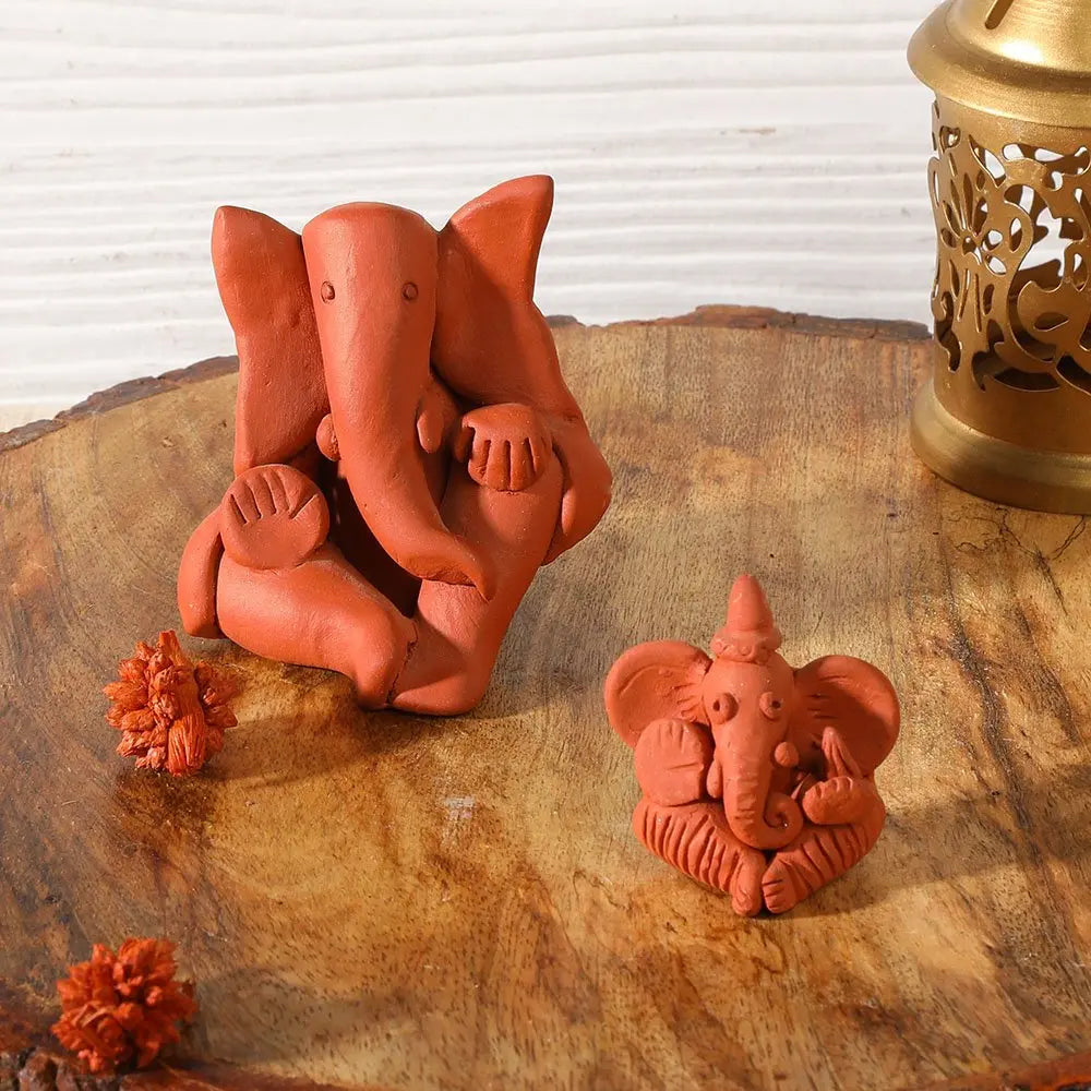 Amalfiee Handmade Terracotta Ganpati Bappa sculpture Small and Large Set of 2 Amalfiee_Ceramics