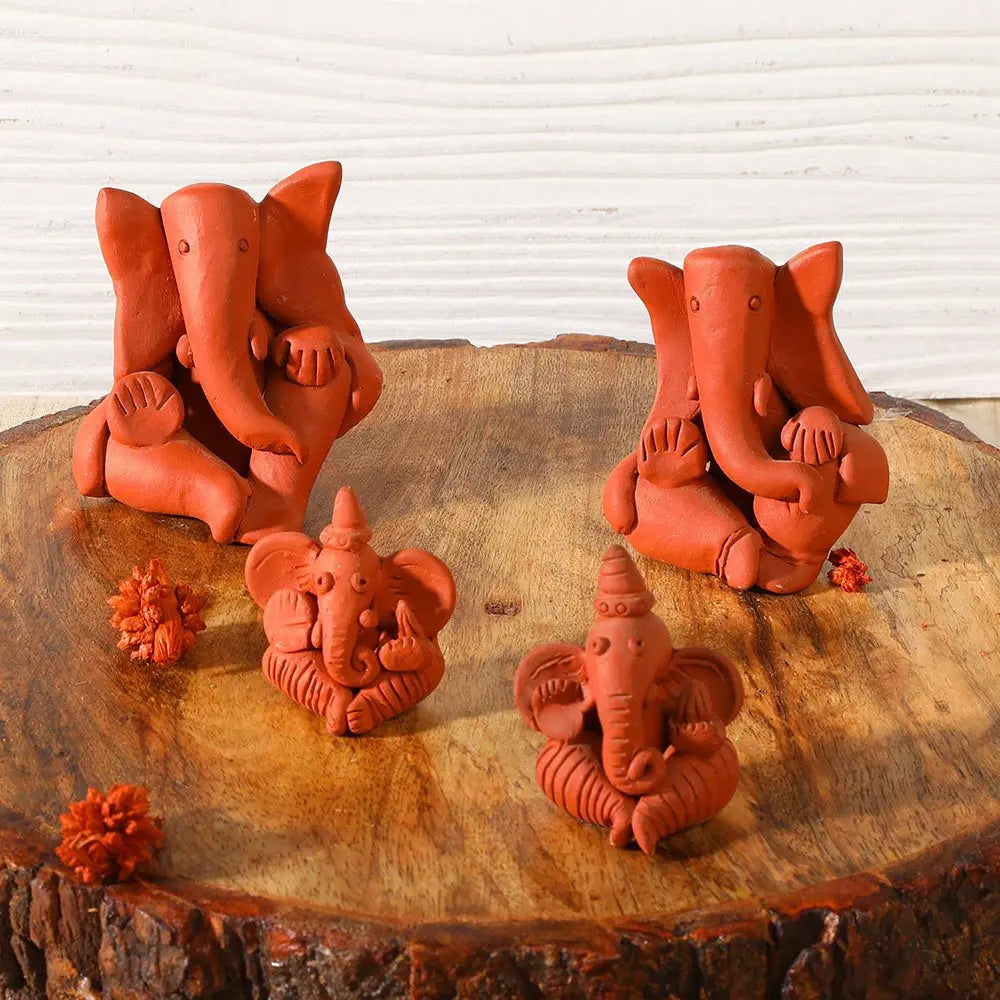 Amalfiee Handmade Terracotta Ganpati Bappa sculpture Small and Large Set of 4 Amalfiee_Ceramics