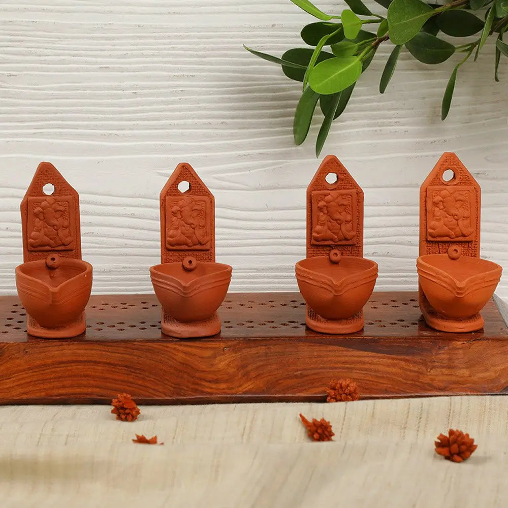 Amalfiee Handmade Terracotta Ganpati Diya Lamp set of 4 Amalfiee_Ceramics