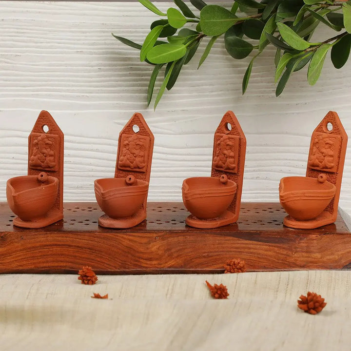 Amalfiee Handmade Terracotta Ganpati Diya Lamp set of 4 Amalfiee_Ceramics