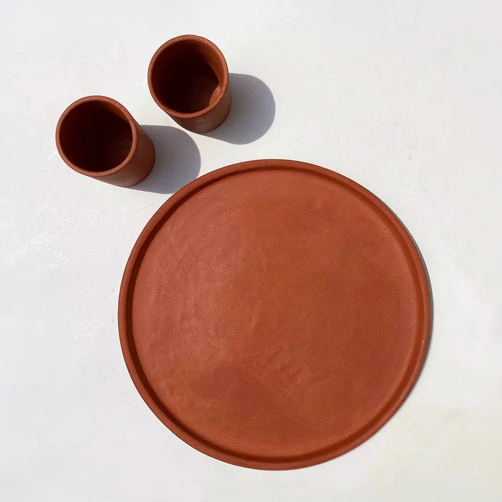 Amalfiee Handmade Terracotta Large Organic Dinner Plate and Glass  Set Amalfiee_Ceramics
