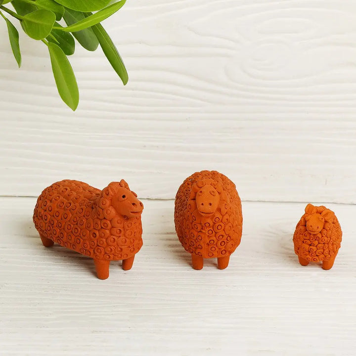 Amalfiee Handmade Terracotta Large and Small Sheep Sculpture Set of 3 Amalfiee_Ceramics