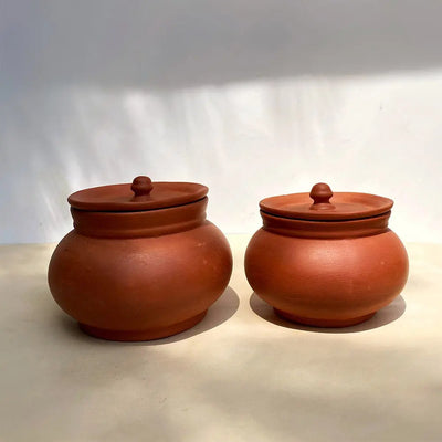 Amalfiee Handmade Terracotta Water Dekchi with Lid Set of 2 Amalfiee_Ceramics