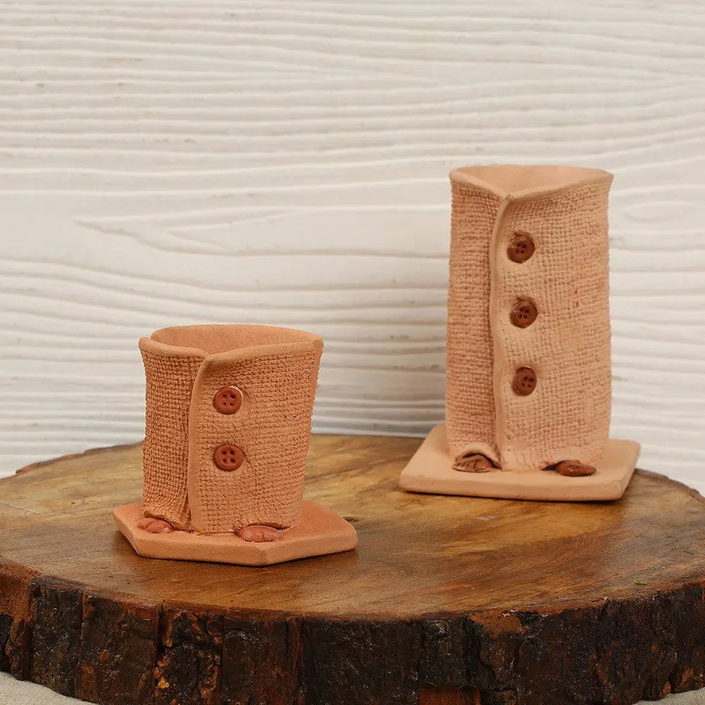 Amalfiee Terracotta Handmade Pen Pencil Stand Set of 2(Large & Medium) Amalfiee_Ceramics