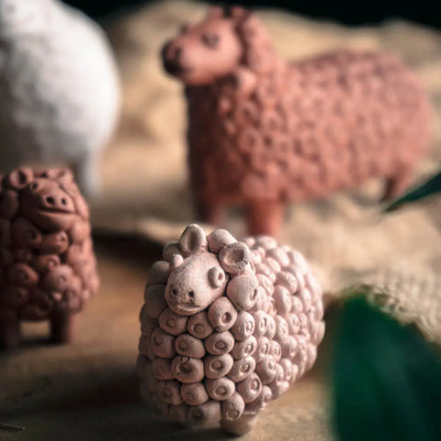 Amalfiee Terracotta Handmade Small Sheep Family Sculpture Set of 7 Amalfiee_Ceramics