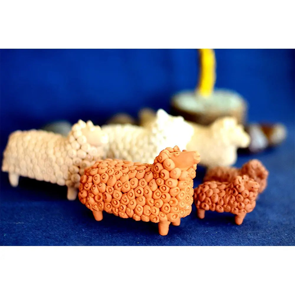 Amalfiee Terracotta Handmade Small Sheep Family Sculpture Set of 7 Amalfiee_Ceramics