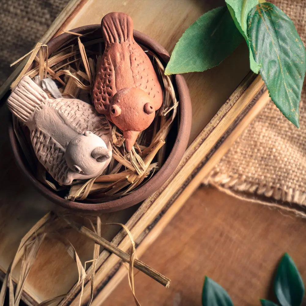 Bird Sculpture with nest Set of 3 Amalfiee_Ceramics