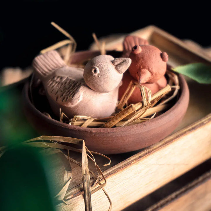 Bird Sculpture with nest Set of 3 Amalfiee_Ceramics