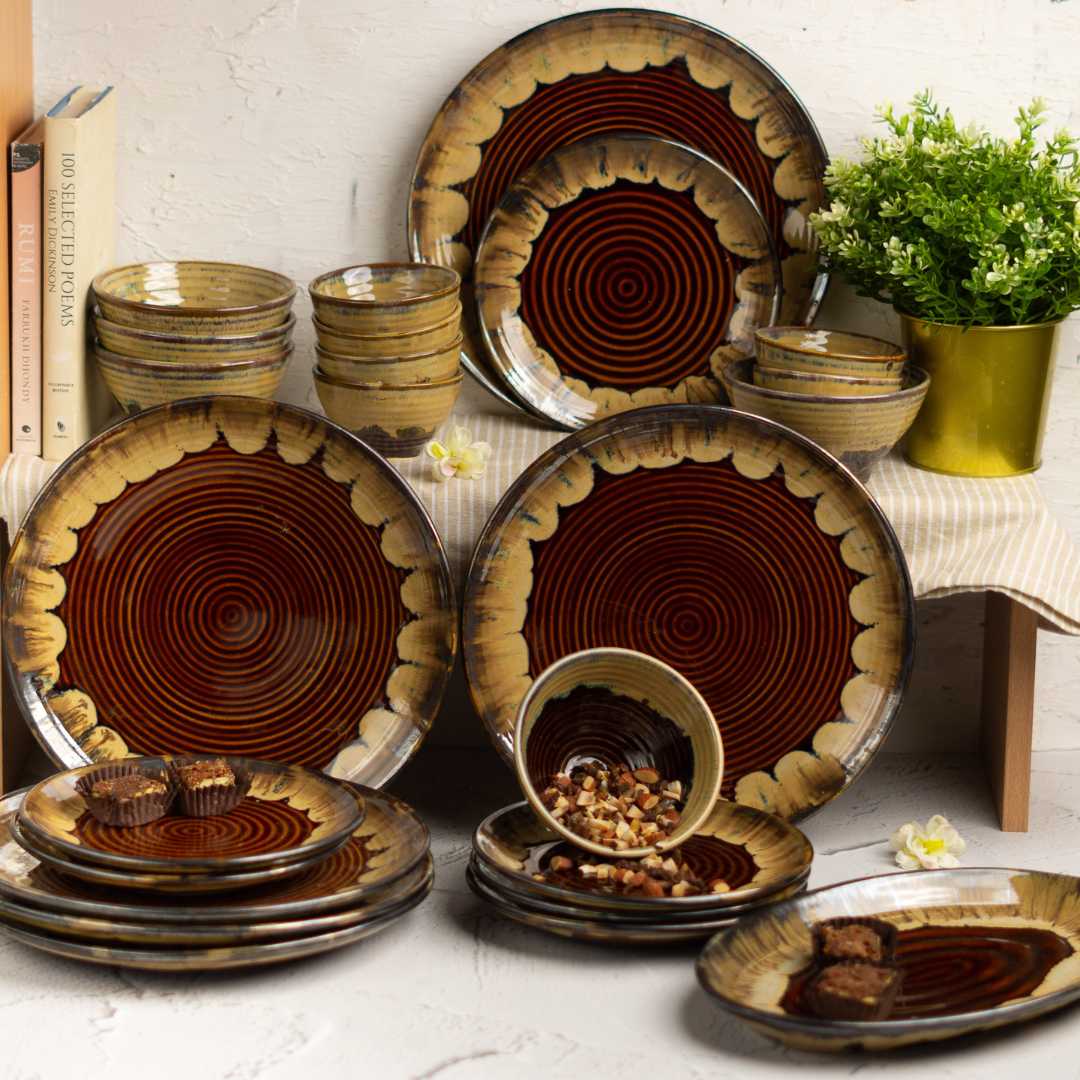 ガレ スミレ紋 盃 Caramel Haze 8pc Dinner Set Amalfiee Ceramics Dinner