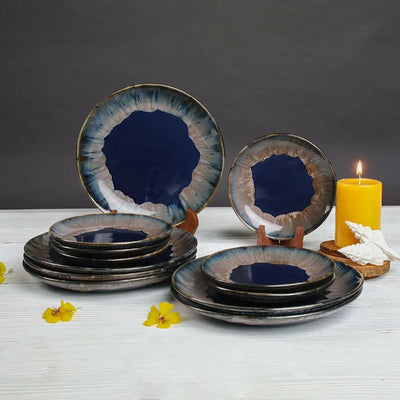 Gulchandani Grand 12 pc Dinnerware Ceramic Plate Set Amalfiee_Ceramics