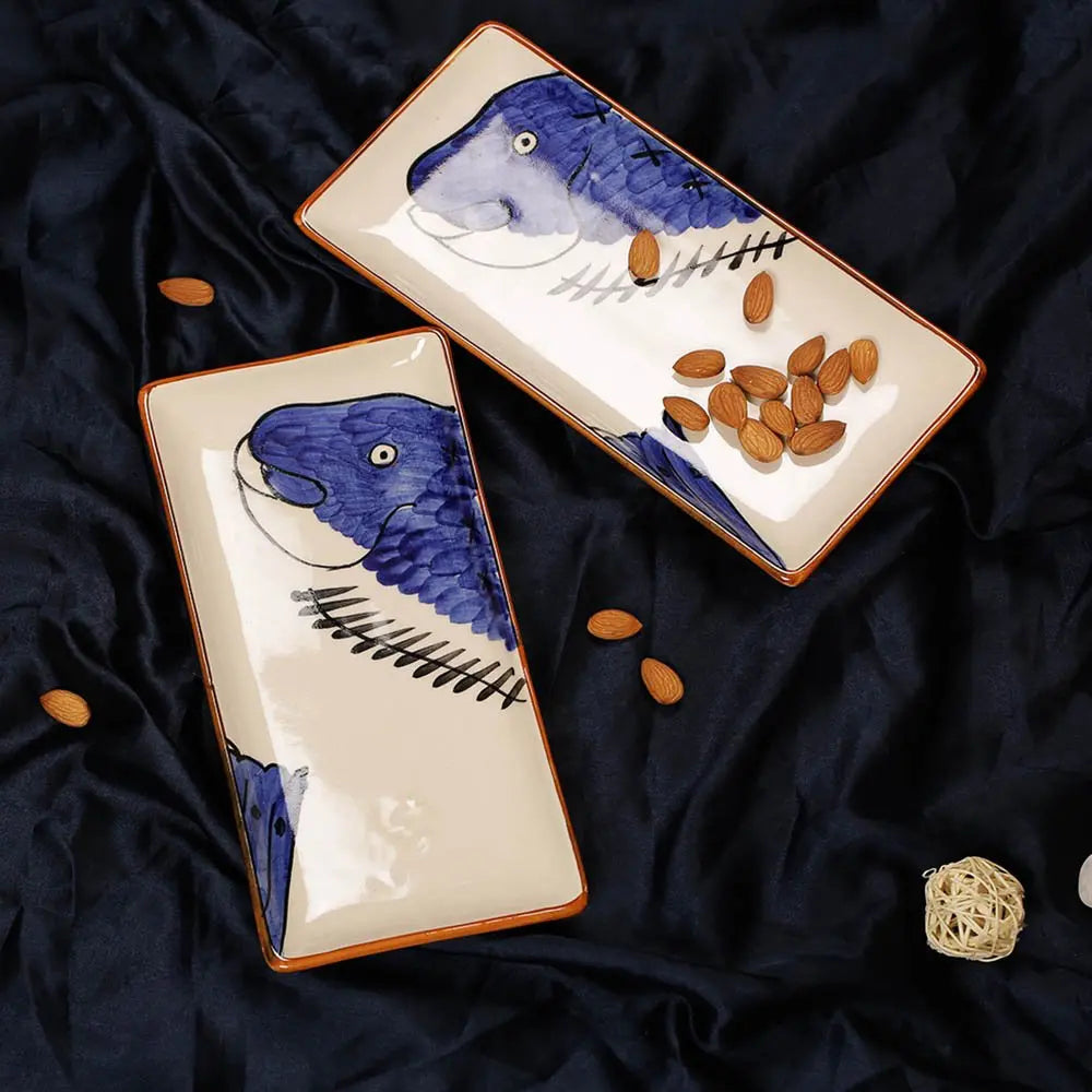 Hand-painted Fish Ceramic Serving Platter Set of 2 Amalfiee_Ceramics