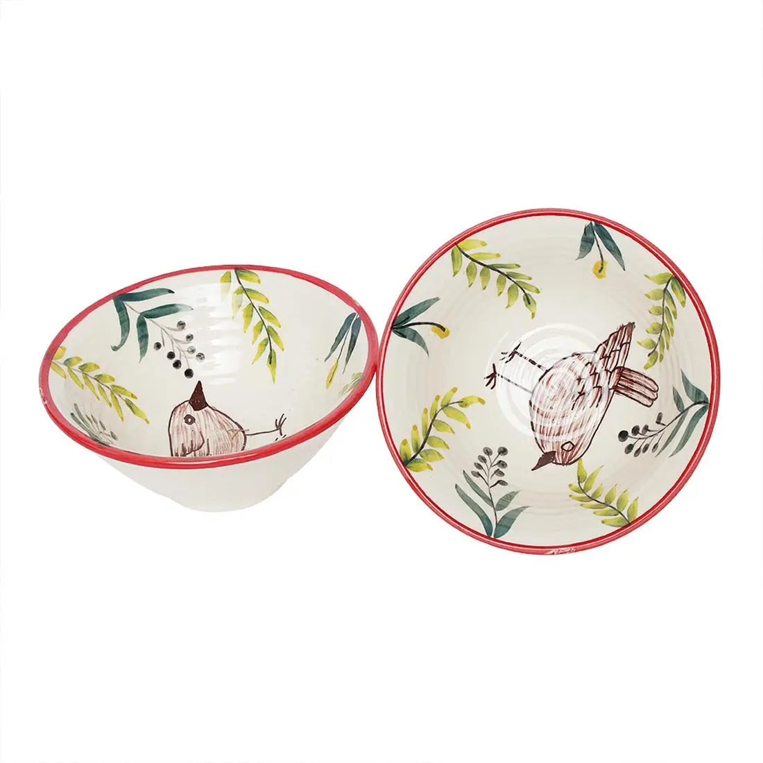 Handpainted Bird Print Ceramic Bowl Serving Set 2 Amalfiee_Ceramics