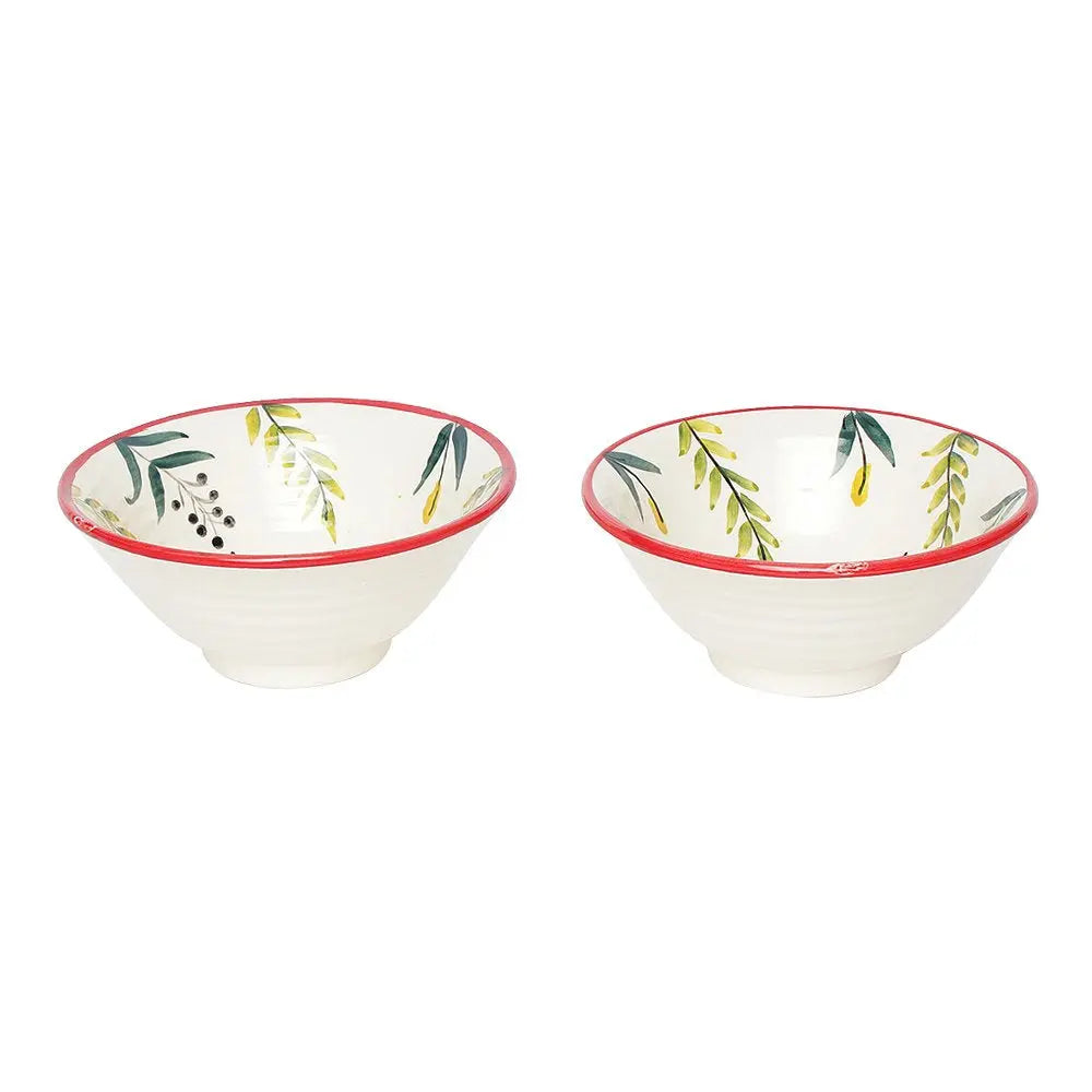 Handpainted Bird Print Ceramic Bowl Serving Set 2 Amalfiee_Ceramics